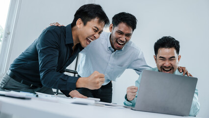 Group of teamwork businessman are excited and happy to success and achievement on business...
