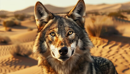 Obraz premium Arabian Wolf Canis Lupus Arabs Staring on the Camera