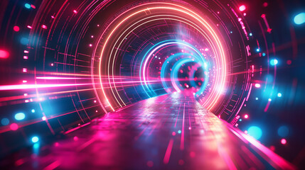 Obraz premium Global tech connection science circular neon light effect vector background.