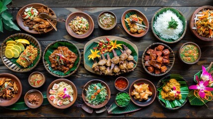 Festive Balinese Rijsttafel with Traditional Dishes Ai generated