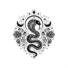 snake, cobra silhouette in bohemian, boho, nature illustration