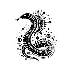 Fototapeta premium snake, cobra silhouette in bohemian, boho, nature illustration