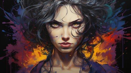 衝撃的な背景と女性の顔,Generative AI AI画像