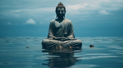 水面に座る仏陀像,Generative AI AI画像