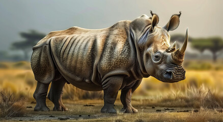 Fototapeta premium Indian Rhinoceros (Rhinoceros unicornis), is a Rhinoceros Species Native to the Indian Subcontinent