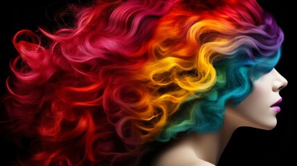 虹色に染めた女性の髪,Generative AI AI画像