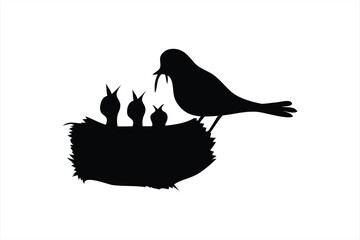 Vector silhouette family of storks in the nest stock illustration