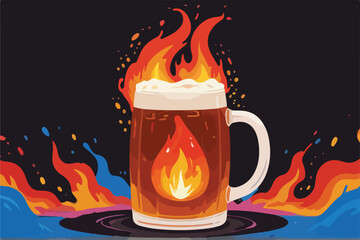 Vector Illustration Template of Beer Beverages with Dynamic Fire Spark Effects for Engaging and Vibrant Design Projects.