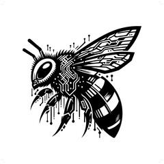 bee, wasp, hornet silhouette in animal cyberpunk, modern futuristic illustration