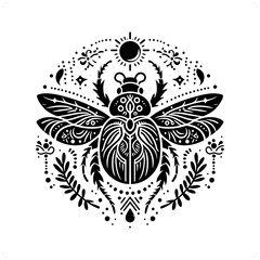 beetle silhouette in bohemian, boho, nature illustration
