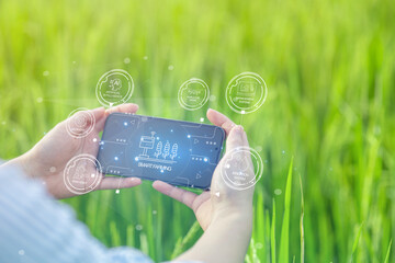 Smart farming uses technology to control planting, caring for harvesting products in the farms of...