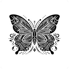 butterfly silhouette in animal ethnic, polynesia tribal illustration