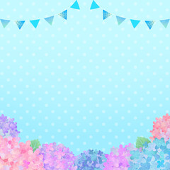 紫陽花のフレーム背景　素材　ガーランド　枠　飾り　ポップ　おしゃれ　表紙　見出し　梅雨　初夏　ギフト　メッセージカード　正方形