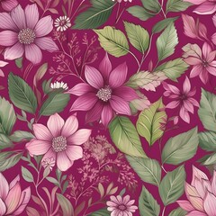 , floral pattern, fucsia background floral pattern, vintage flower motif, 
