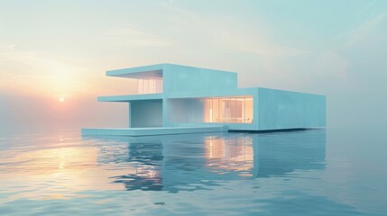 水上に建築されたモダンな家,Generative AI AI画像