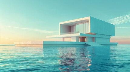 水上に建築されたモダンな家,Generative AI AI画像