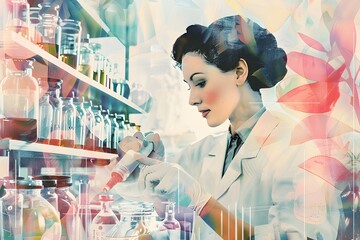 A woman in a lab coat is working with a machine
