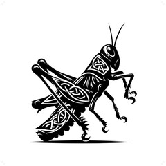 Grasshopper silhouette in animal celtic knot, irish, nordic illustration