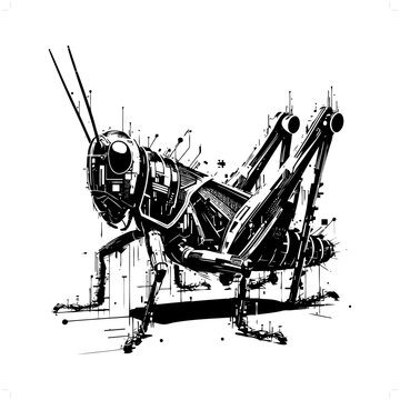 mechanical grasshopper black and white clip art preview