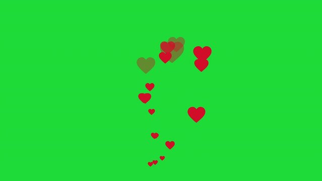 Social media red hearts love icon graphic high engagement concept green screen