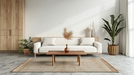 Sunny minimalist living room with a cozy and modern touch