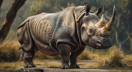 Fototapeta premium Indian Rhinoceros (Rhinoceros unicornis), is a Rhinoceros Species Native to the Indian Subcontinent