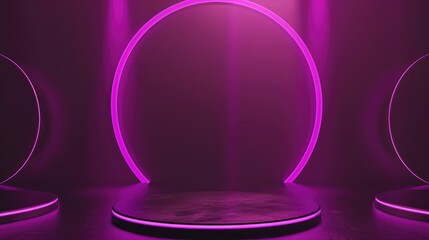 Obraz premium A futuristic purple neon stage awaits a dazzling performance