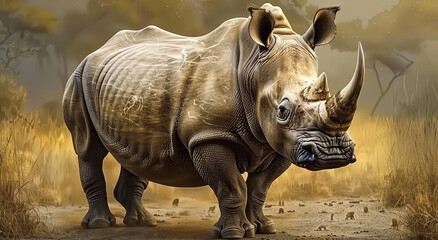 Fototapeta premium Indian Rhinoceros (Rhinoceros unicornis), is a Rhinoceros Species Native to the Indian Subcontinent