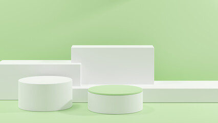 3D rendering abstract white and green shape podium Perfect platforms for showing your beauty products on green background
