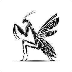 Mantis silhouette in animal cyberpunk, modern futuristic illustration