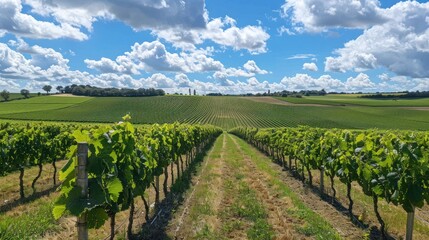 Naklejka premium Cycling through the vineyards of Bordeaux, France, with a stop for a picnic and wine pairing in the countryside