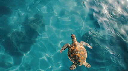 Sea turtle swimming gracefully in clear turquoise ocean water