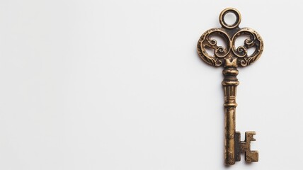 Ornate vintage key on white background