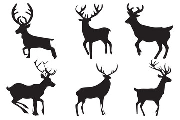 Deer silhouette vector set, Deer silhouette hunting silhouettes pack, Deer vector set, animals silhouette set, Black reindeer silhouettes, Deer vector set