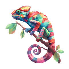 Colorful isometric chameleon on branch