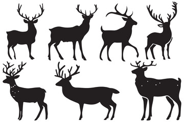 Deer silhouette vector set, Deer silhouette hunting silhouettes pack, Deer vector set, animals silhouette set, Black reindeer silhouettes, Deer vector set