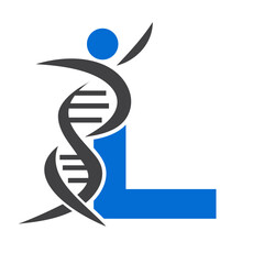 Letter L DNA Logo With Human Symbol. DNA Cell Icon. Health Care Sign