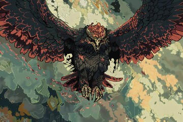 Capture the essence of fear and courage through a pixel art representation of a harpy embodying anxiety, shot from an unexpected overhead angle