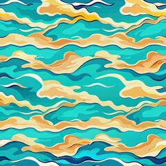 Obraz premium Seamless pattern of turquoise ocean waves and white sandy beaches, Generative AI