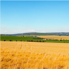 Fototapeta premium Landscape with wheat field and blue sky