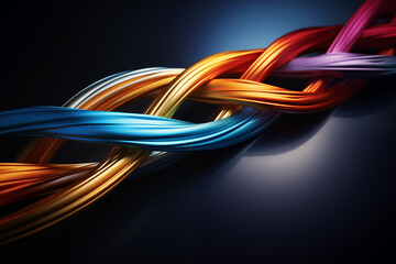 Explore "Team Rope," a captivating modern image featuring colorful braided ropes, metallic textures, and an abstract background. 