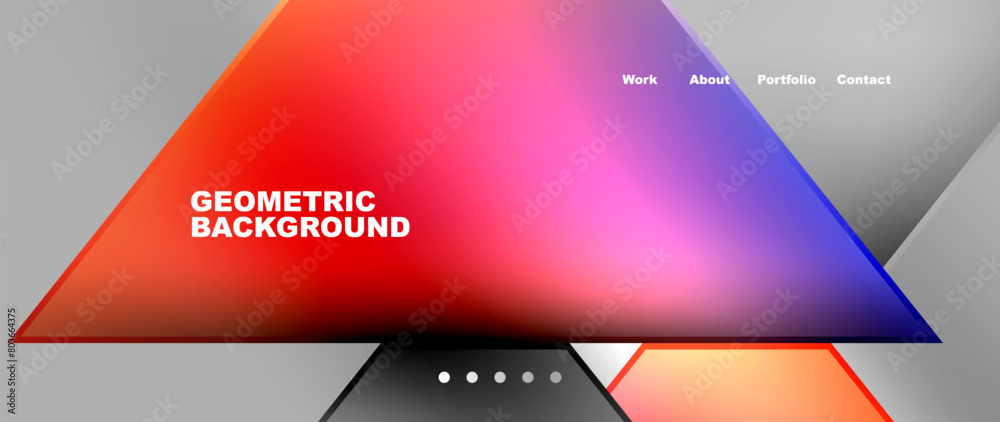 Poster A display device featuring a geometric background with colorful triangles in magenta tints and shades on a gray background, perfect for a portable communications device or mobile phone