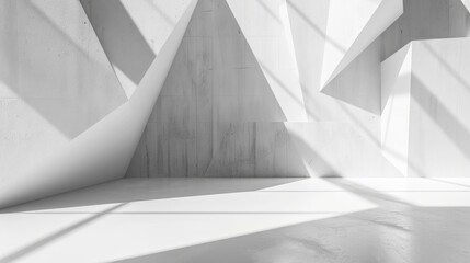 Geometric play of light and shadow in a modern white concrete space