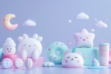 Kawaii Style 3D Illustrations with Ambient Lighting