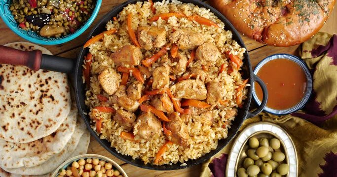 Pilaf Traditional South Asian meal, Chicken and Rice. Food During Ramadan and Eid