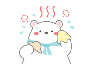 熱中症の予防や対策に関するベクターイラスト、熱中症になりそうなシロクマ01