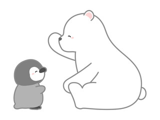 熱中症の予防や対策に関するベクターイラスト、体調を気遣い声をかけあうシロクマとペンギン