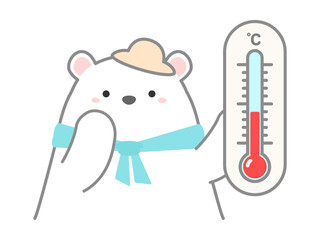 熱中症の予防や対策に関するベクターイラスト、温度気や湿度計で気温を管理するシロクマ04