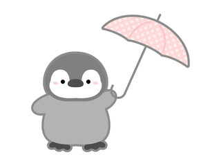 熱中症の予防や対策に関するベクターイラスト、日傘で直射日光を避けるペンギン