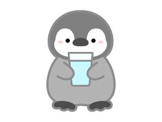 熱中症の予防や対策に関するベクターイラスト、水盆補給するペンギン02

